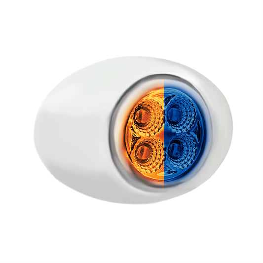 4 LED Mini Oval Dual Color Amber Marker to Blue Auxiliary Light W/Clear Lens
