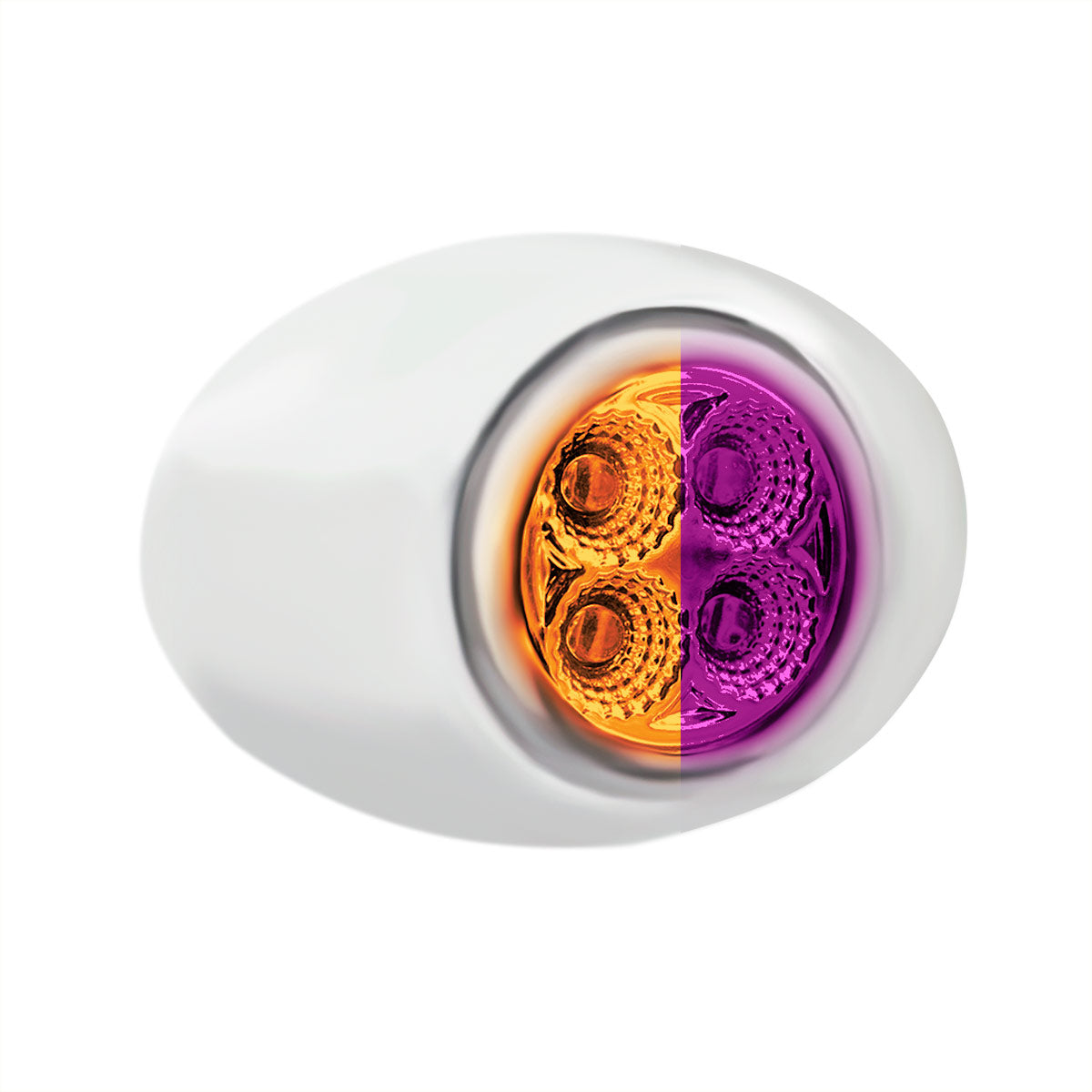 4 LED Mini Oval Dual Color Amber Marker to Purple Auxiliary Light W/Clear Lens