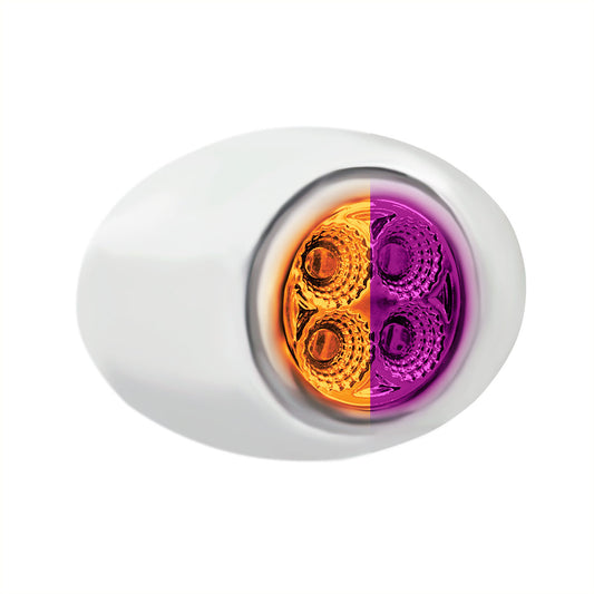 4 LED Mini Oval Dual Color Amber Marker to Purple Auxiliary Light W/Clear Lens
