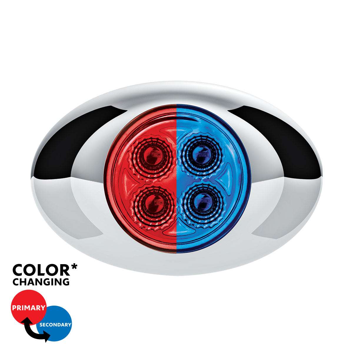 4 LED Mini Oval Dual Color Red Marker to Blue Auxiliary Light W/Clear Lens