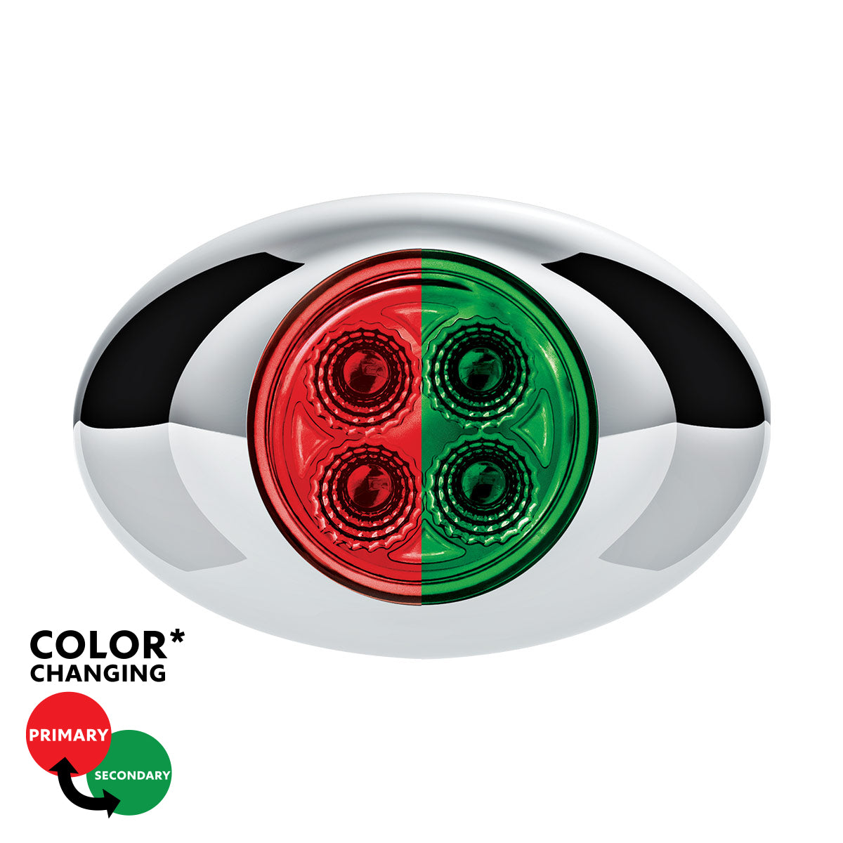 4 LED Mini Oval Dual Color Red Marker to Green Auxiliary Light W/Clear Lens