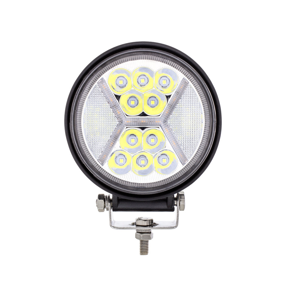 4.5" 24 LED High Power 5200 Lumen Off Road Light W/15 LED Amber "X" Light Guide