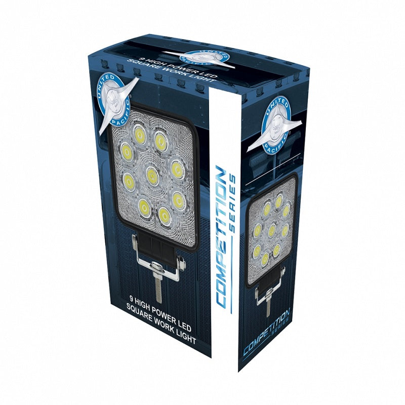 9 LED Work/Spotlight High Power 4-1/4" Square 3-Watt Diodes 1400 Lumens 10V-24V