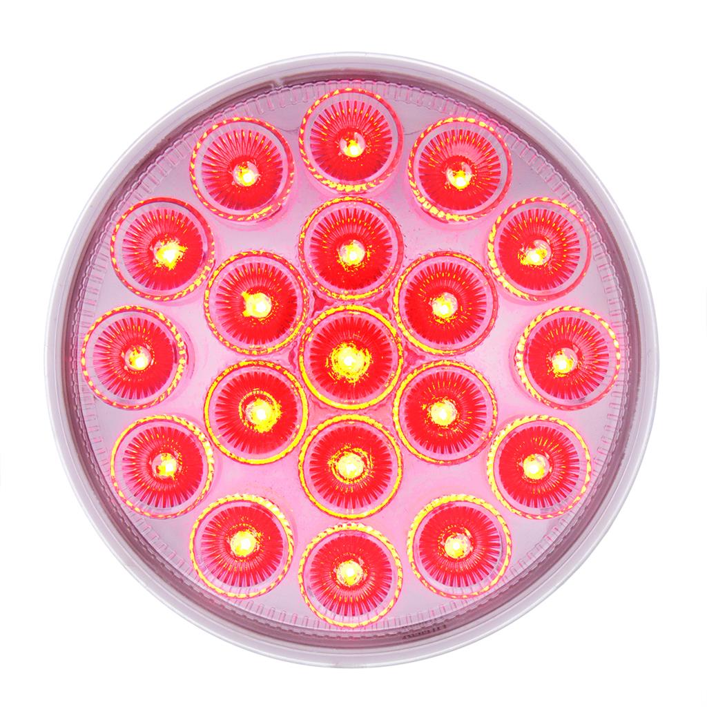 19 LED 4" Round Red Dual Color (Stop, Turn, Tail) W/Amber Strobe Warning Light