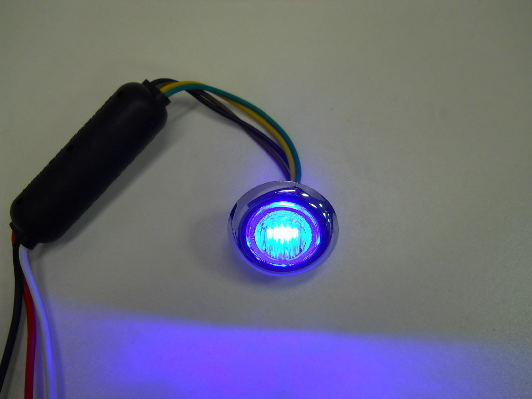 3/4" Round Combo Amber / Blue LED Clearance Marker Light / Stainless Steel Bezel