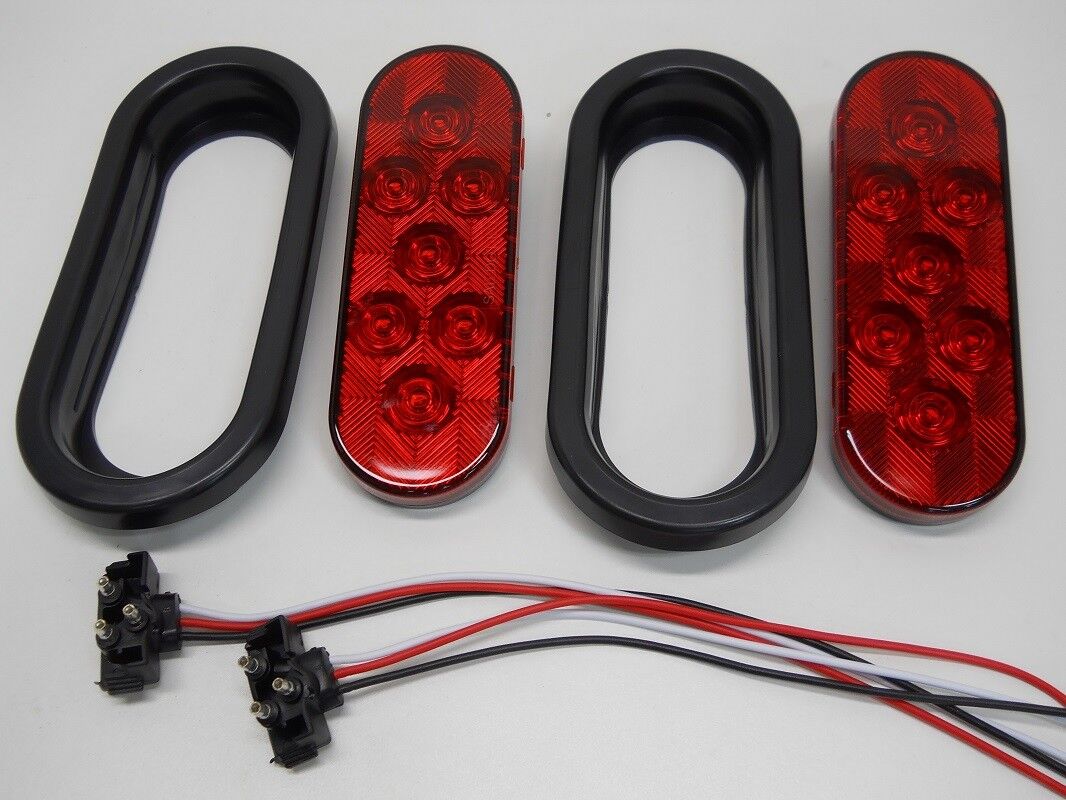 (2) 6" Oval Red 7 LED Trailer Truck Brake Stop Turn Tail Lights / Grommets