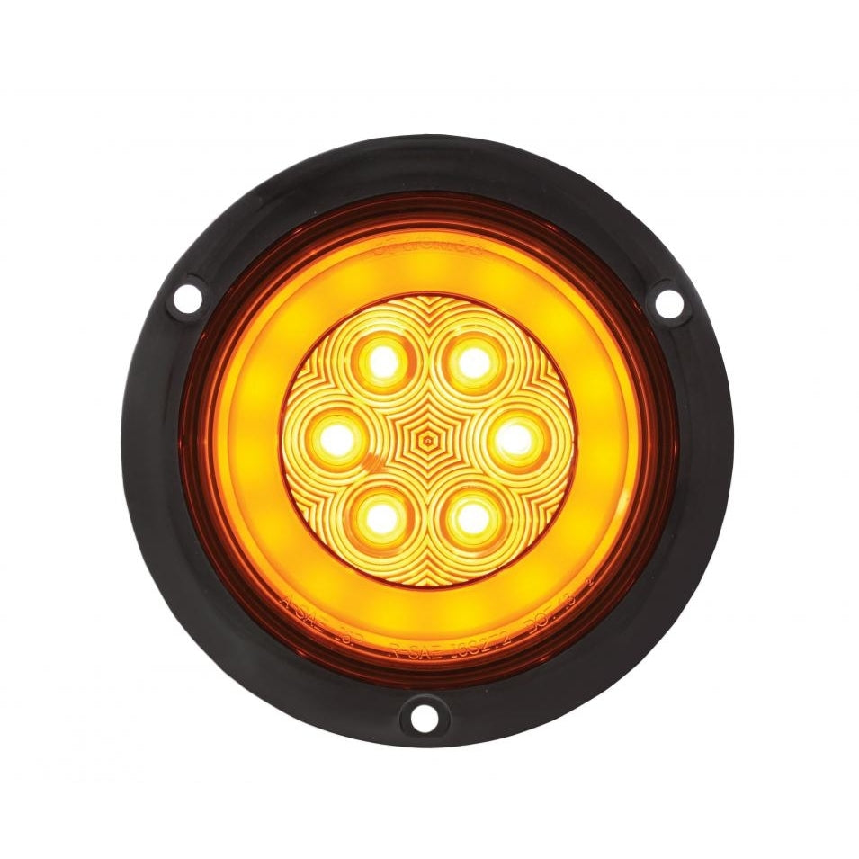 Halo Amber LED 4" Round Trailer Truck Park Turn Signal Lights 5.5" Flange Mount