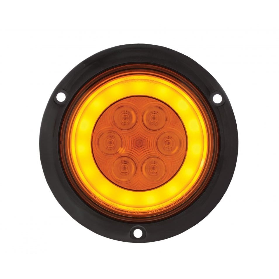Halo Amber LED 4" Round Trailer Truck Park Turn Signal Lights 5.5" Flange Mount