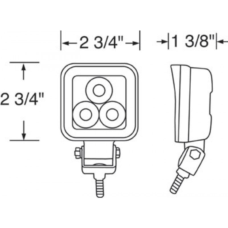 Compact Square White 3 LED High Power Utility Work Light  / 9 Watt / 12V - 36V