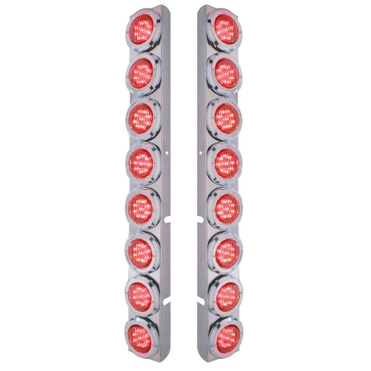 Peterbilt Stainless Rear Air Cleaner Bracket w/ Sixteen 9 LED 2" Lights & Bezels - Red LED/Red Lens