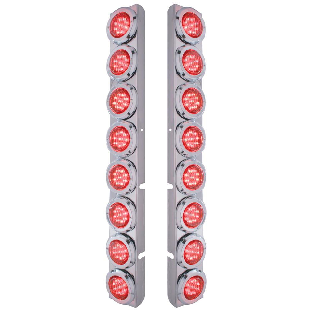 Peterbilt Stainless Rear Air Cleaner Bracket w/ Sixteen 9 LED 2" Lights & Bezels - Red LED/Red Lens