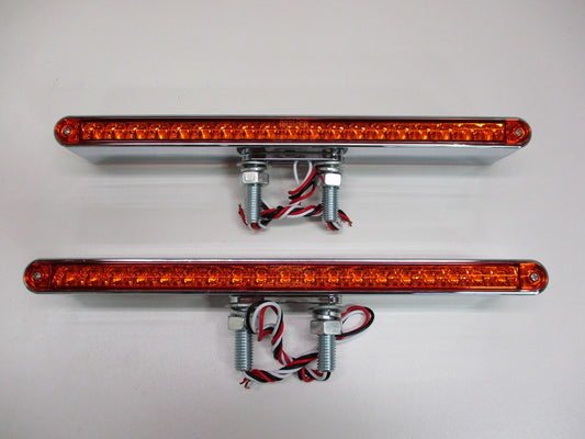 Pair of 12"L Amber / Amber LED Double Face Truck Semi Trailer Light Bars /3 Wire