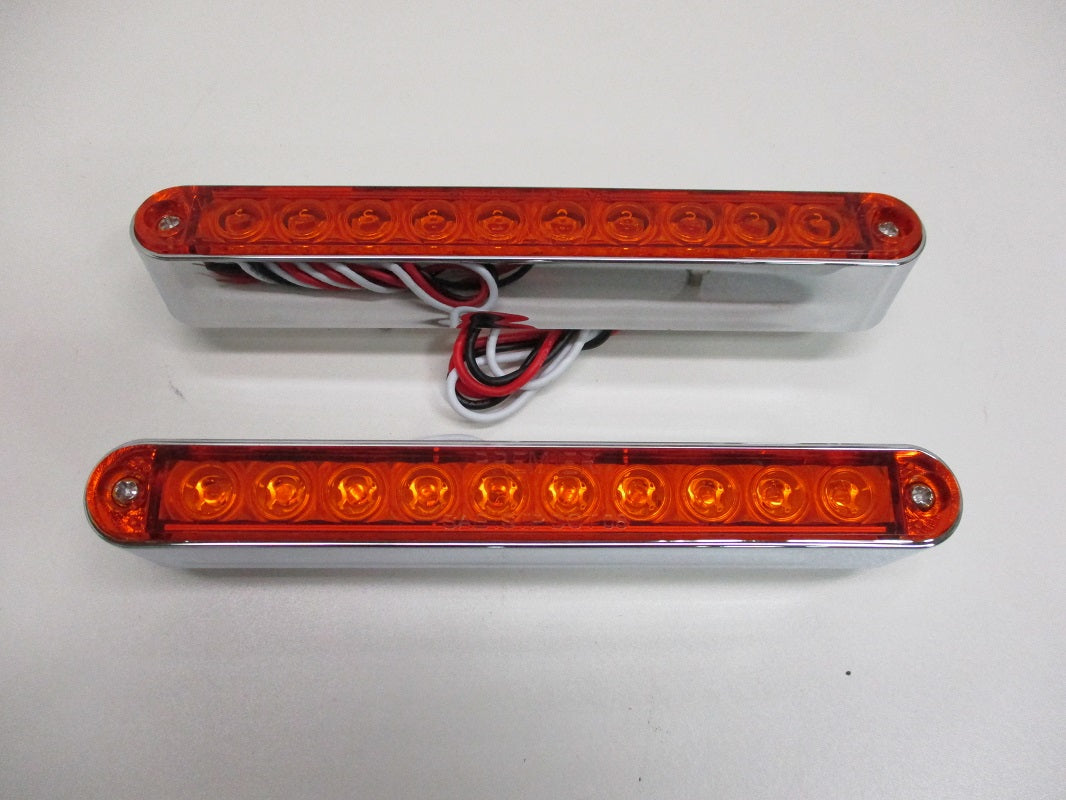 (2) 6.5" Amber 10 LED Brake Stop Turn Tail Lights / Chrome Base / Amber Lens
