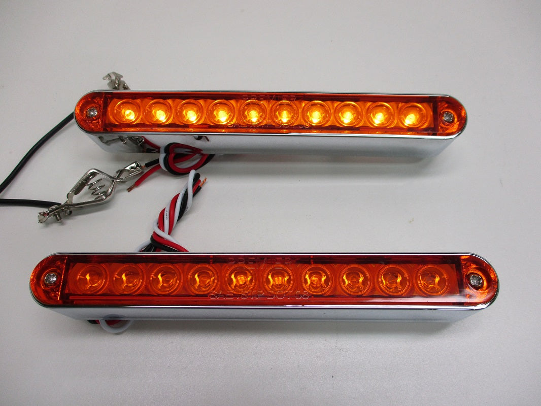 (2) 6.5" Amber 10 LED Brake Stop Turn Tail Lights / Chrome Base / Amber Lens