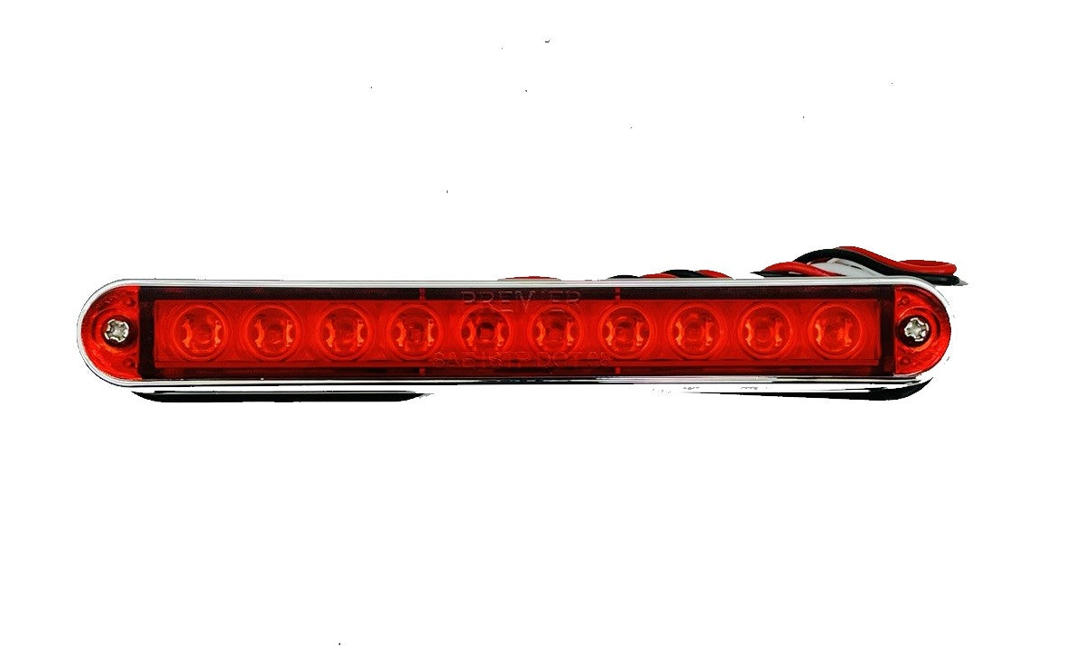 (1) 6.5" Red 10 LED Third HIgh Brake Light, Running, Turn. Chrome Base, Red Lens