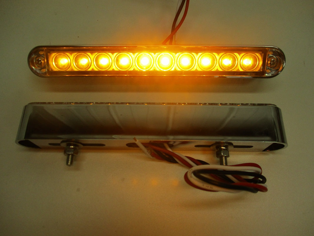 (2) 6.5" Amber 10 LED Brake Stop Turn Tail Lights / Chrome Base / Clear Lens