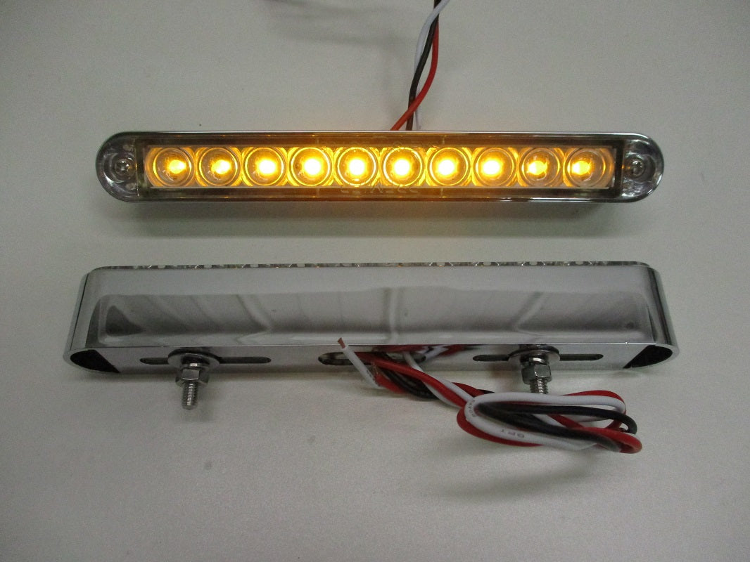 (2) 6.5" Amber 10 LED Brake Stop Turn Tail Lights / Chrome Base / Clear Lens