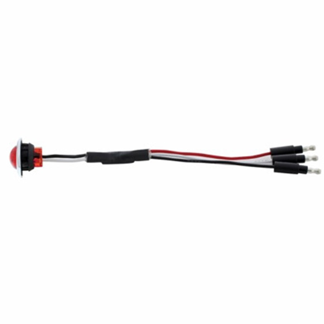 (2) Custom Mini 3/4" Round Red 3 LED Stop Turn Tail Lights /Grommets / SS Bezels