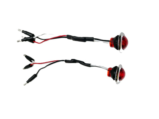 (2) Custom Mini 3/4" Round Red 3 LED Stop Turn Tail Lights /Grommets / SS Bezels