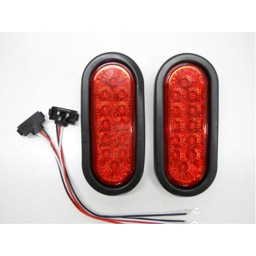 Red 12 LED 6" Oval Truck Trailer Stop Turn Brake Tail Light Kits / Reflective