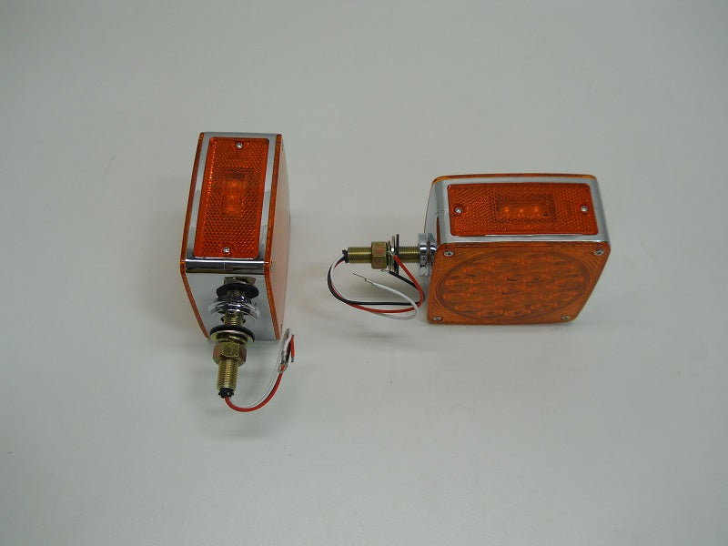 (2) LED Amber Side Marker Turn Signal Semi Truck Fender Lights / Single Stud