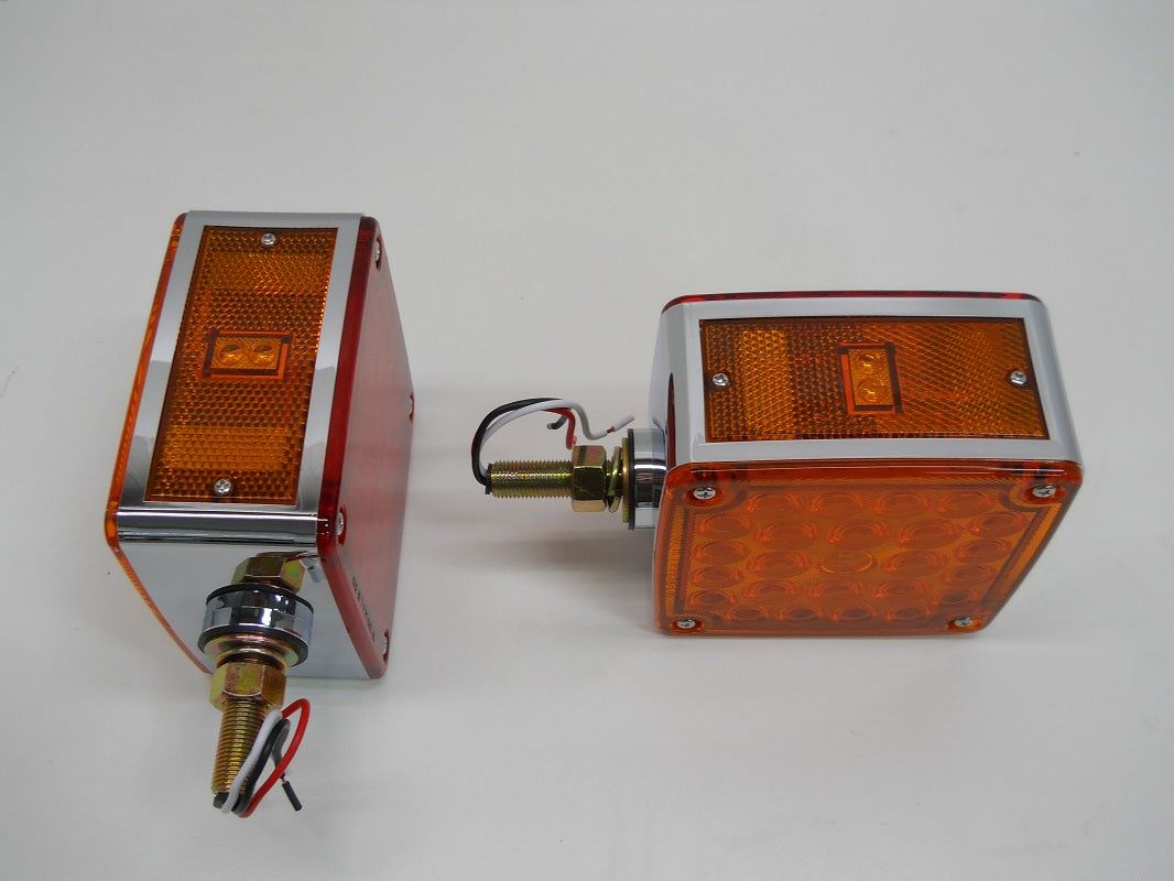 (2) LED Red Amber Side Marker Turn Signal Semi Truck Fender Lights / Single Stud