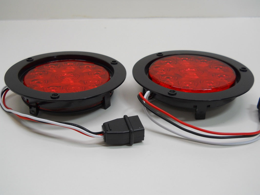 4" Round Red 10 LED Brake Stop Turn Tail Lights /5.5" Black Plastic Flange Mount