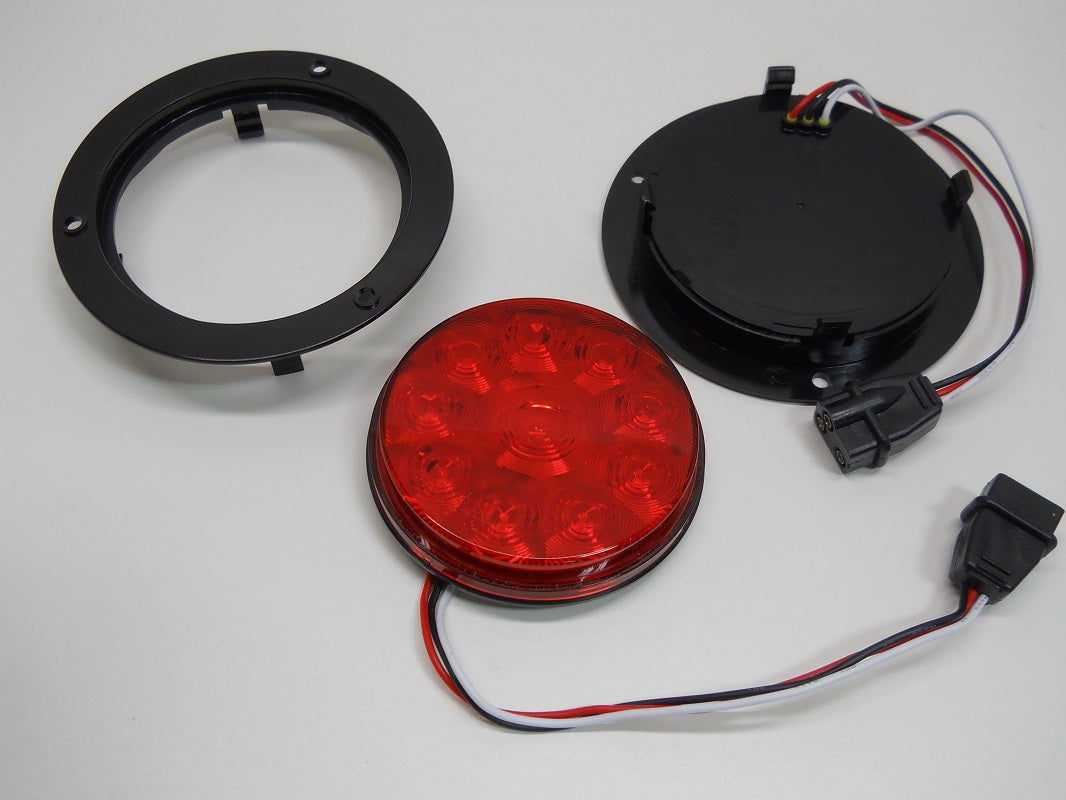 4" Round Red 10 LED Brake Stop Turn Tail Lights /5.5" Black Plastic Flange Mount