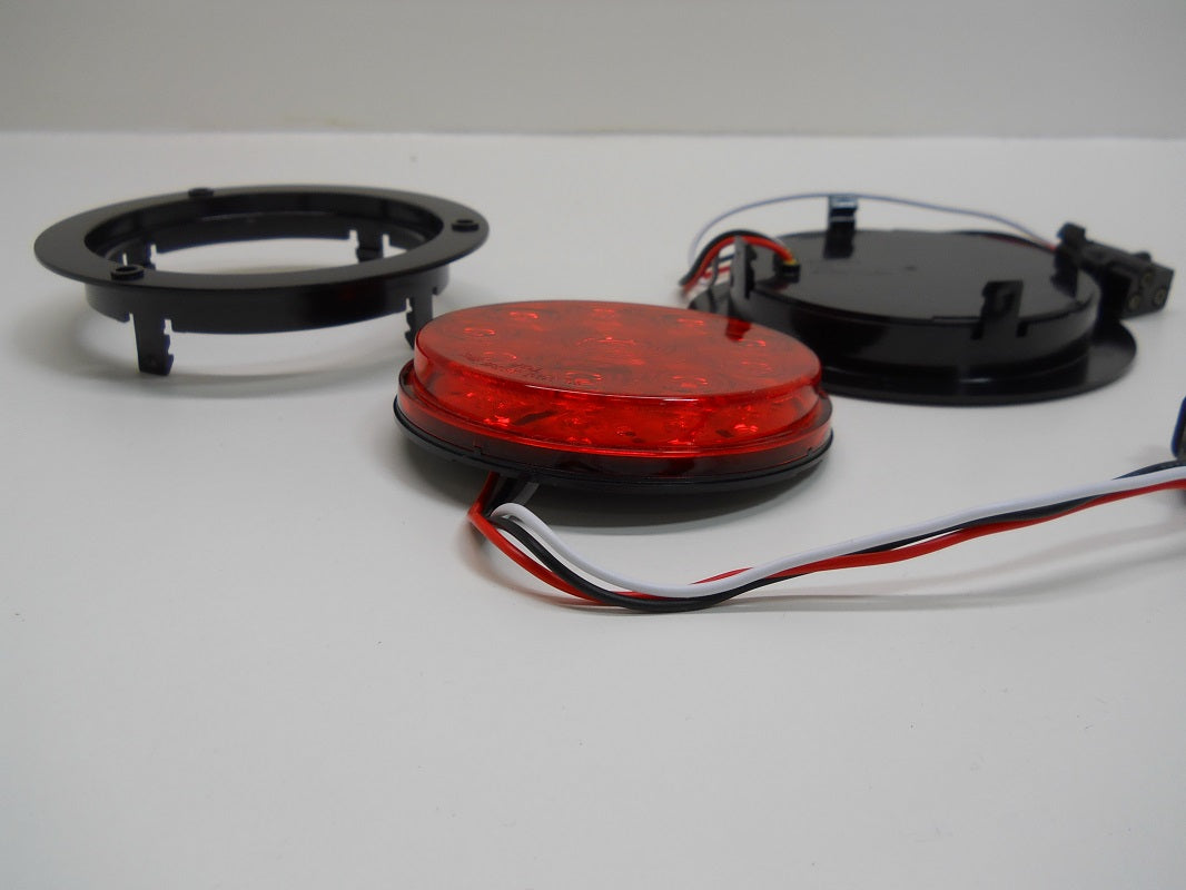 4" Round Red 10 LED Brake Stop Turn Tail Lights /5.5" Black Plastic Flange Mount