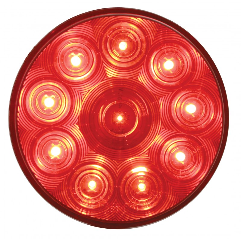 4" Round Red 10 LED Brake Stop Turn Tail Lights /5.5" Black Plastic Flange Mount
