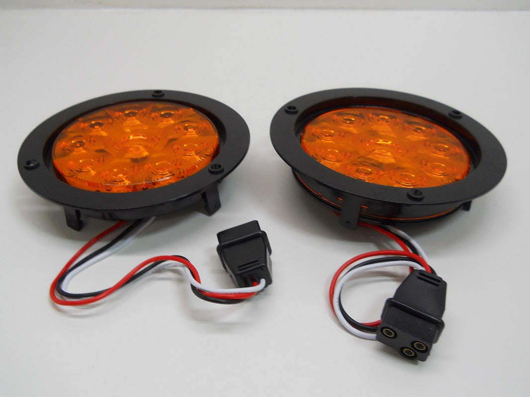 4" Round Amber 10 LED Marker Turn Lights / 5.5" Black Plastic Flange Mount