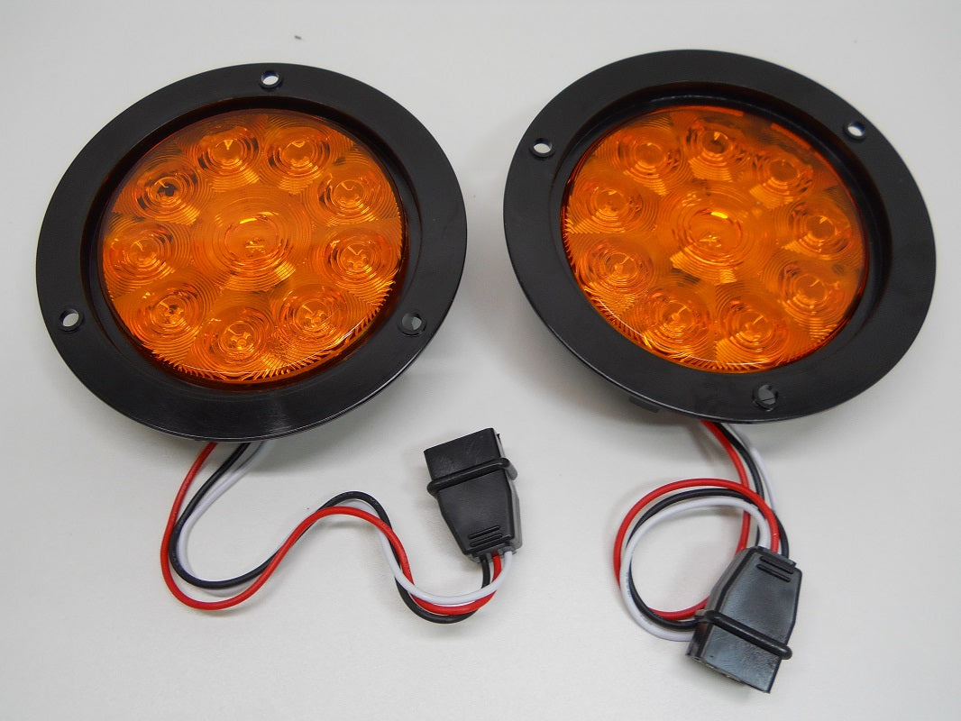 4" Round Amber 10 LED Marker Turn Lights / 5.5" Black Plastic Flange Mount