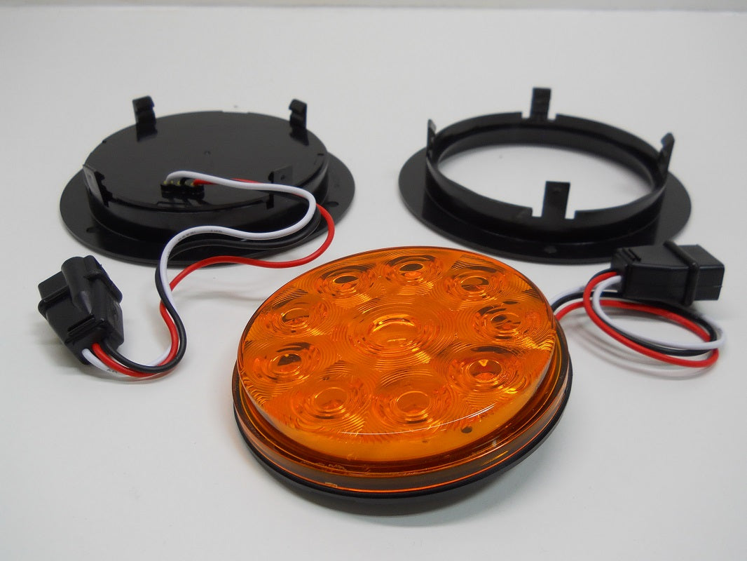 4" Round Amber 10 LED Marker Turn Lights / 5.5" Black Plastic Flange Mount