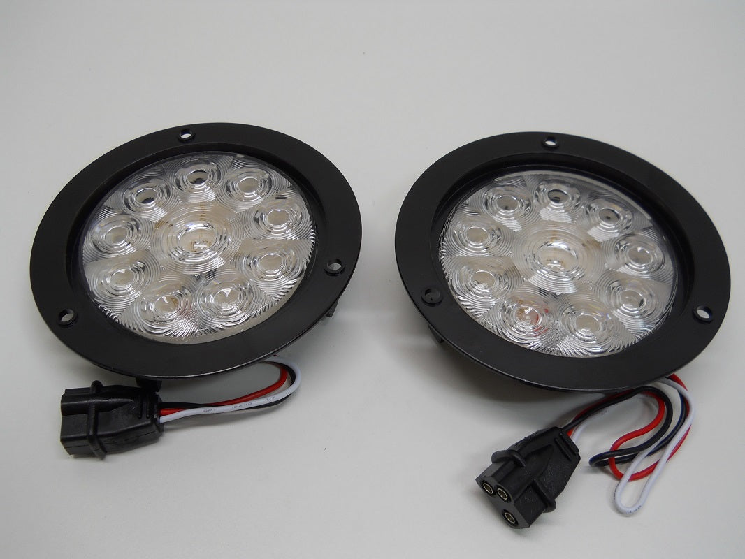 4" Round Clear Red 10 LED Brake Stop Turn Tail Lights /5.5" Plastic Flange Mount