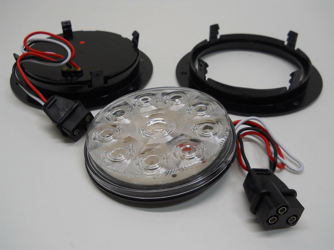 4" Round Clear Red 10 LED Brake Stop Turn Tail Lights /5.5" Plastic Flange Mount
