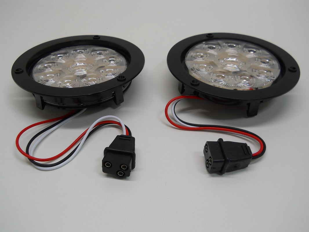 4" Round Clear Amber 10 LED Marker Turn Lights / 5.5" Black Plastic Flange Mount