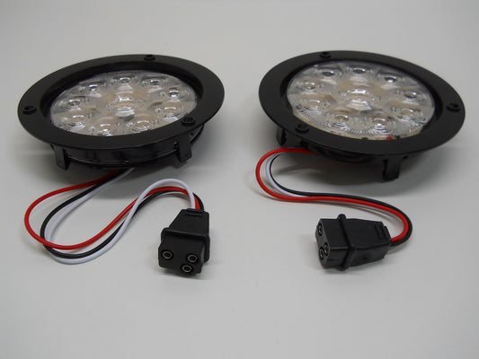 4" Round Clear Amber 10 LED Marker Turn Lights / 5.5" Black Plastic Flange Mount