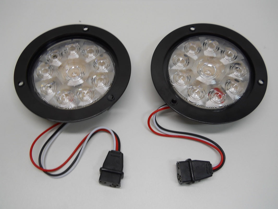 4" Round Clear Amber 10 LED Marker Turn Lights / 5.5" Black Plastic Flange Mount