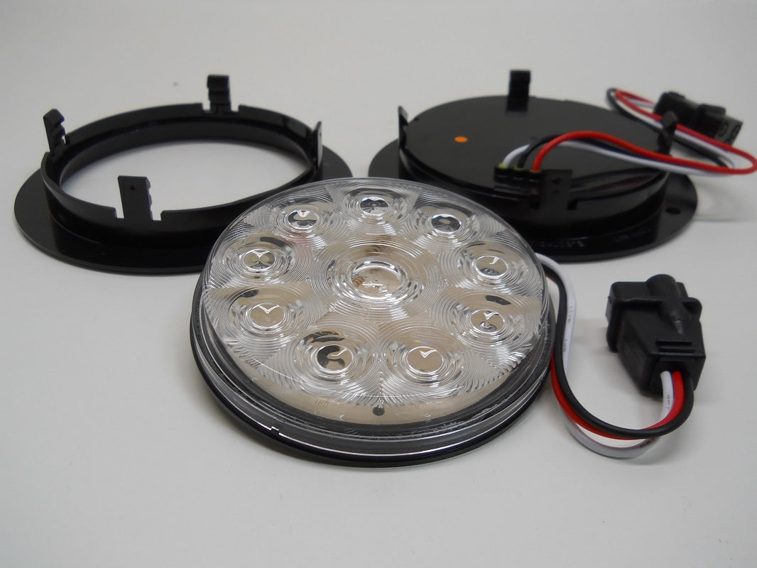 4" Round Clear Amber 10 LED Marker Turn Lights / 5.5" Black Plastic Flange Mount