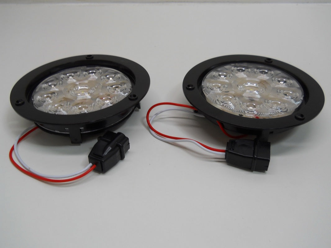 4" Round White 10 LED Reverse Back Up Lights / 5.5" Black Plastic Flange Mount