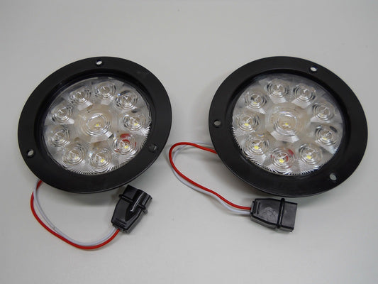4" Round White 10 LED Reverse Back Up Lights / 5.5" Black Plastic Flange Mount