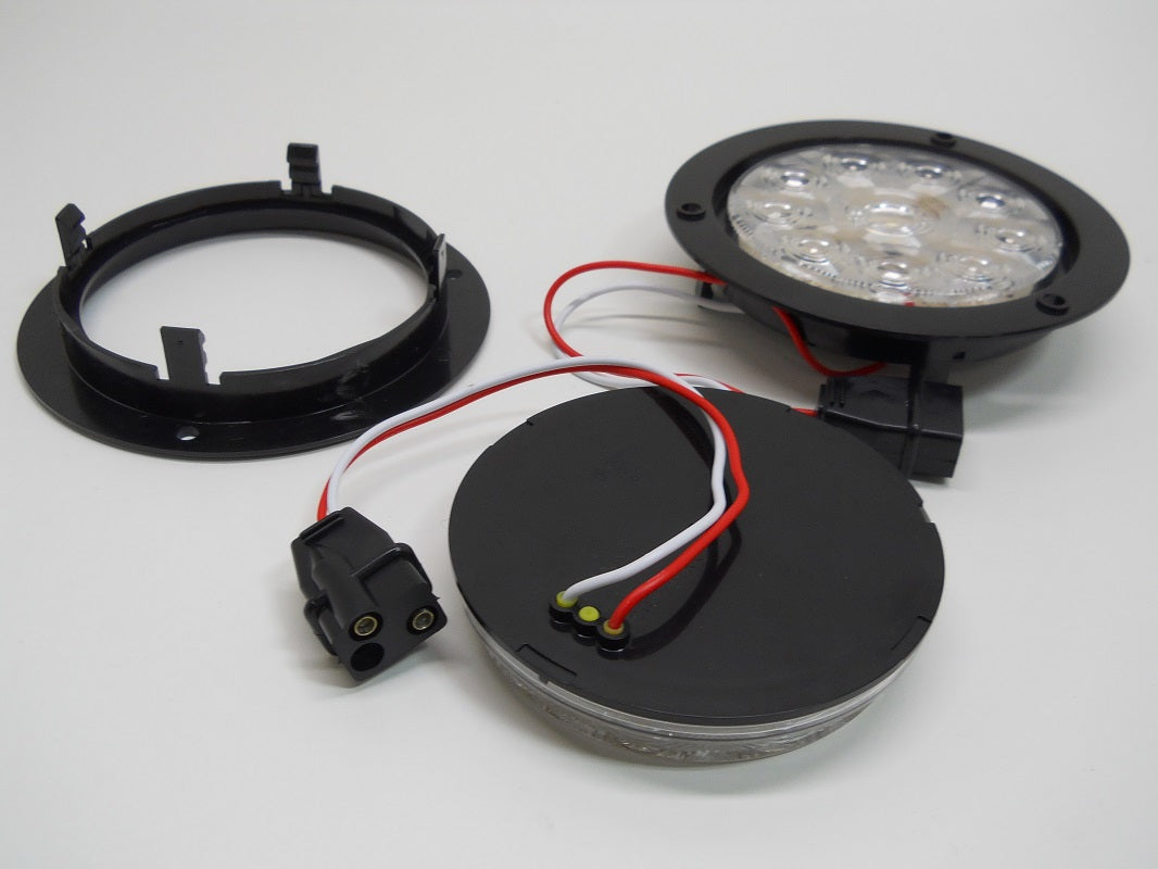 4" Round White 10 LED Reverse Back Up Lights / 5.5" Black Plastic Flange Mount