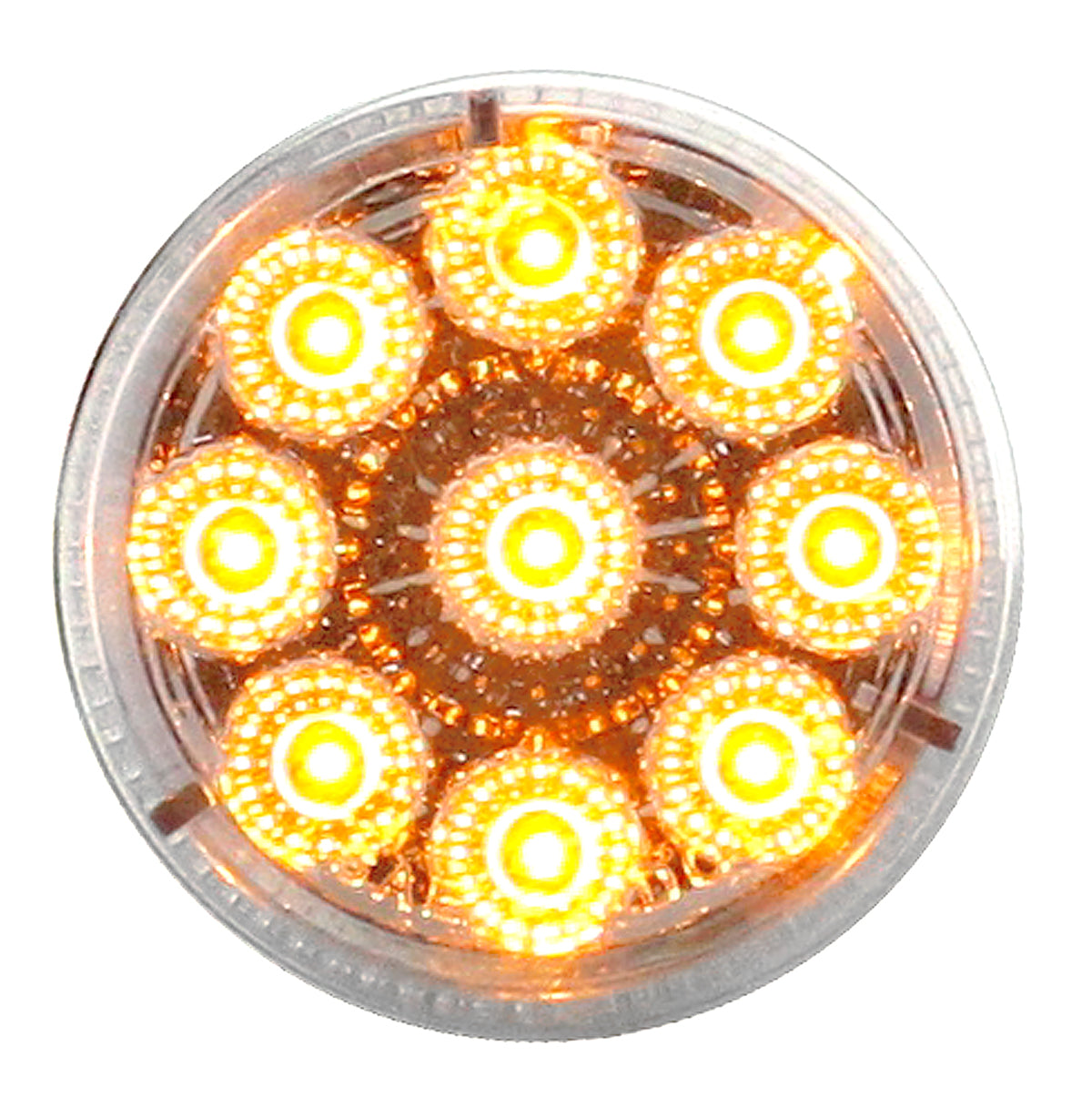 9 LED 2" Round Amber Reflective Marker Clearence Light Clear Lens