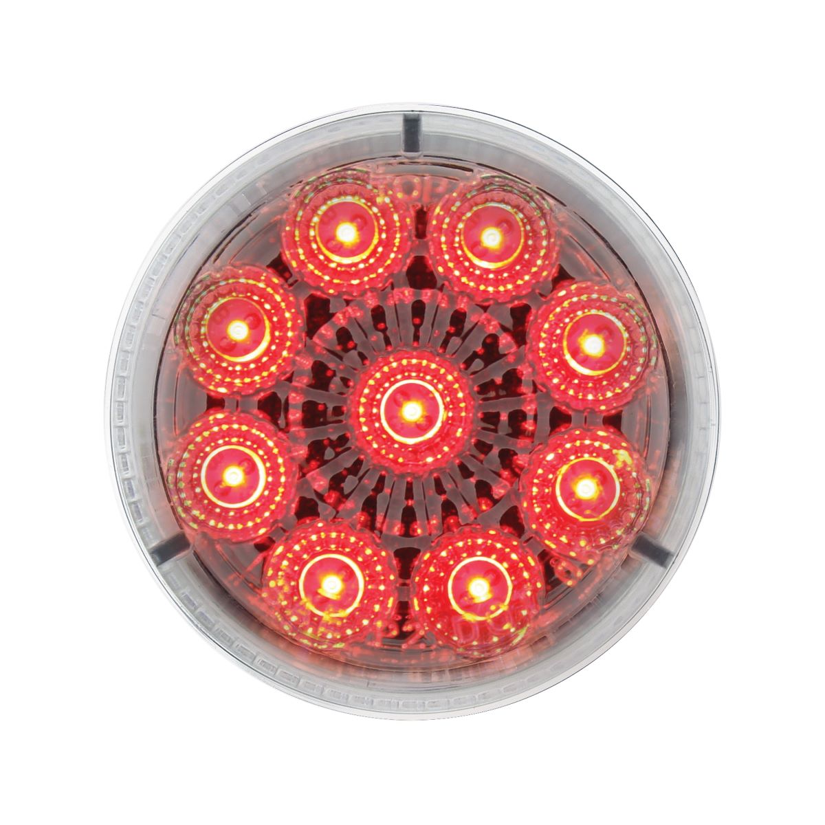 9 LED 2" Red Round Reflective Marker Clearence Light Clear Lens W/Grommet & Wire