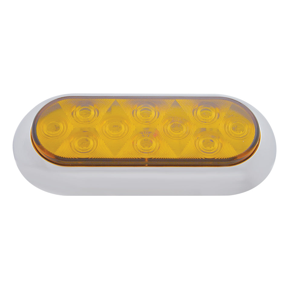 (2) Amber 10 LED 6" Oval Surface Mount Stop Turn Brake Taillights / Chrome Bezel