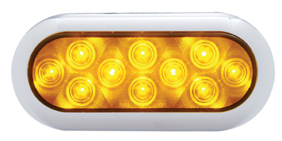 (2) Amber 10 LED 6" Oval Surface Mount Stop Turn Brake Taillights / Chrome Bezel