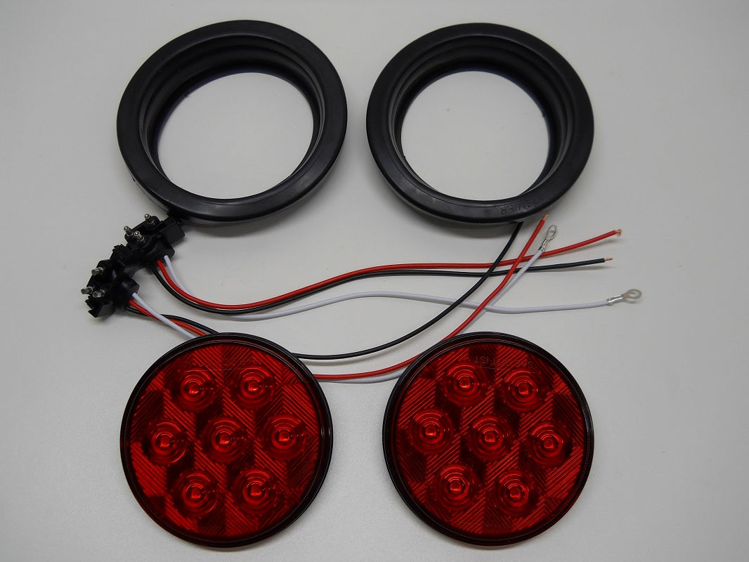 Pair of 4" Round Red 7 LED Trailer Truck Brake Stop Turn Taillights / Grommets