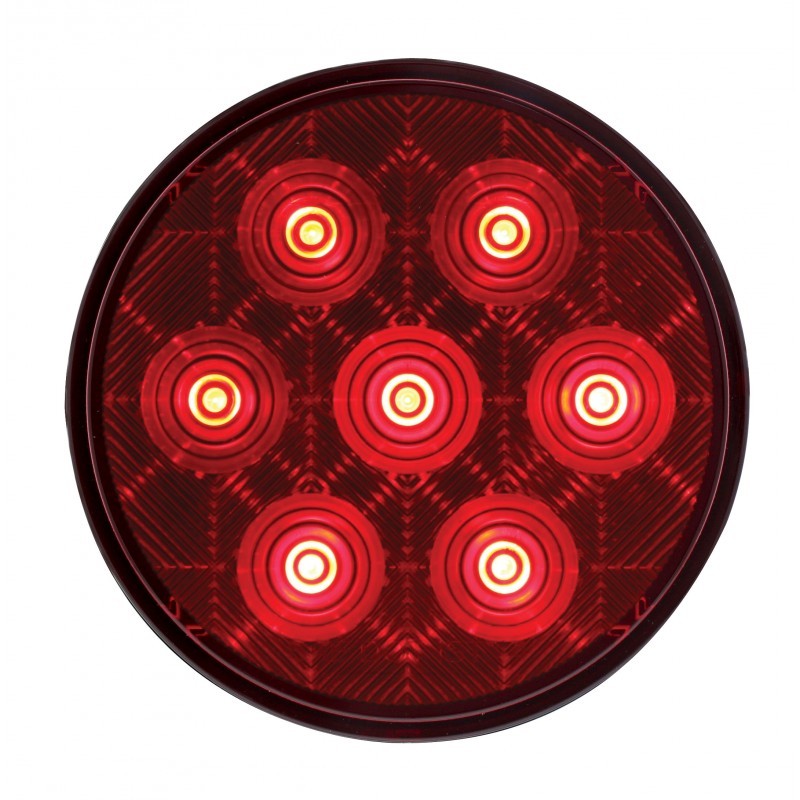 Pair of 4" Round Red 7 LED Trailer Truck Brake Stop Turn Taillights / Grommets