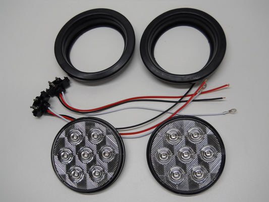 (2) 7 LED 4" Round Light (Stop, Turn & Tail) - Red LED/Clear Lens