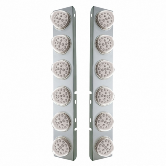 SS Front Air Cleaner Bracket with 12X 17 Amber LED Reflector Lights & SS Bezels fits Peterbilt-Clear